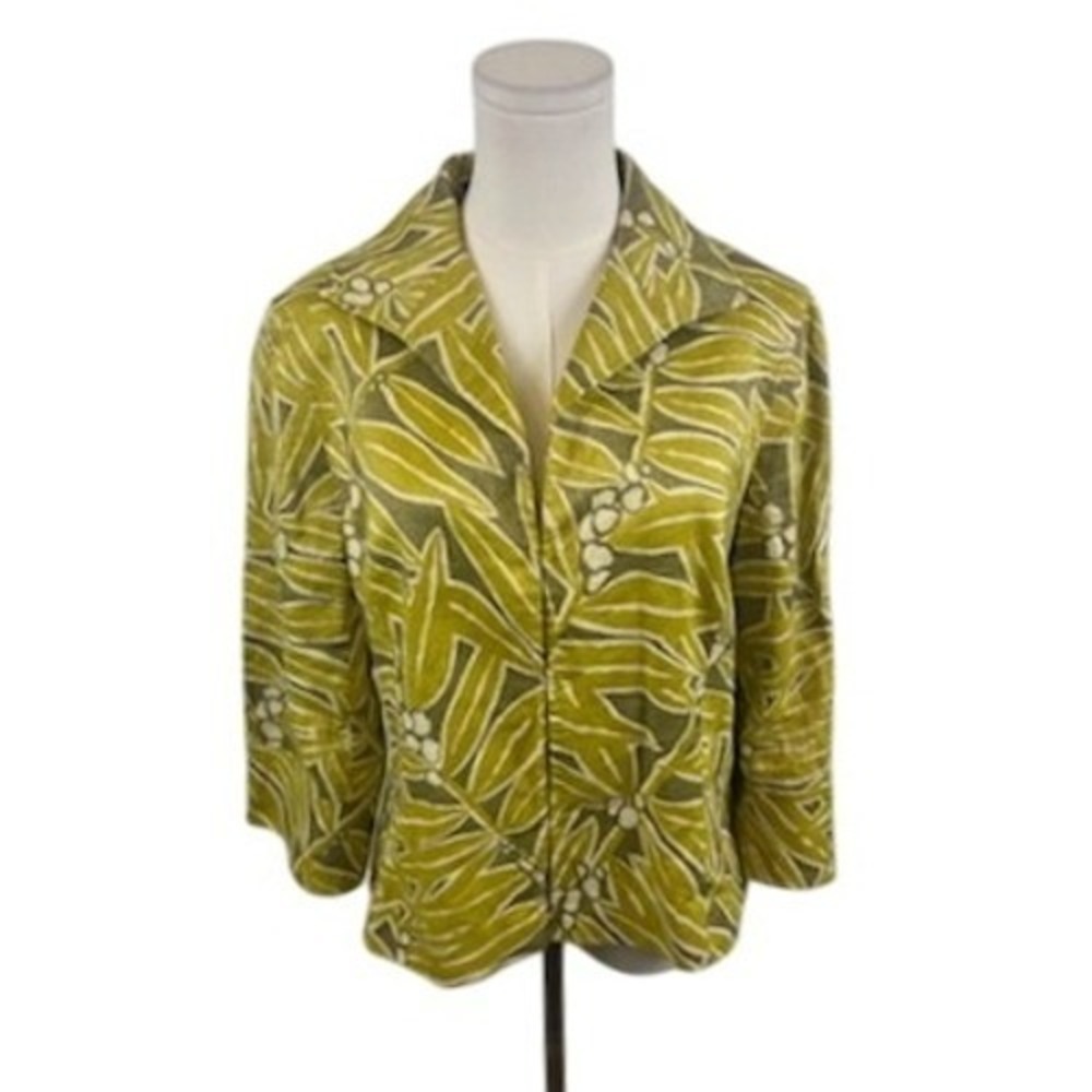 Lafayette 148 New York Green Linen‎ Lined Floral Blazer Jacket Women's Size 10